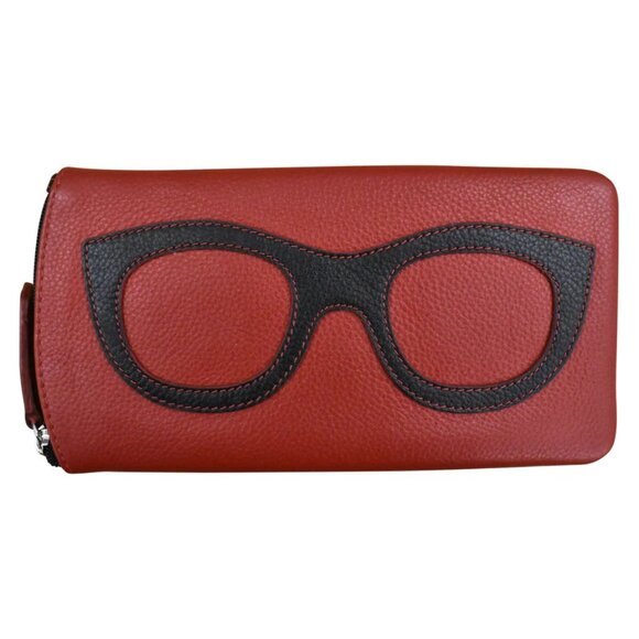 ILI New York Leather Eyeglass Case Zippered Glasses Frame Wallet Red Black NEW - Picture 1 of 10